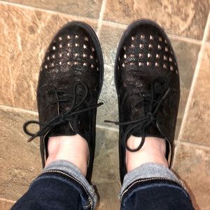 Not Rated Women's Ladies Black Studded Flat Knoxville Oxford Shoes